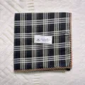 Cotton Square Scarf Black White Plaid Vintage Neckerchief with Elegant Brown Lace Edge - 41#