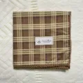 Vintage brown plaid cotton handkerchief with delicate lace trim, classic retro pocket square. - 43#
