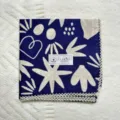 Navy blue cotton bandana with white floral print and delicate lace trim for daily wear. - Code 53