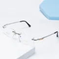 Monture de lunettes homme sans monture en pur titane avec verres diamantés, élégante. - Argent Blanc