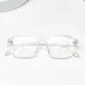 Clear transparent frame anti-blue light glasses detail view, lightweight student style optical frame. - Clear White