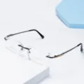 Monture de lunettes homme sans cadre en titane pur avec verres taille diamant détail. - Gris Fusil