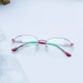 Pink metal half-frame glasses frame for women, business optical eyewear stylish style. - Pink / Plain