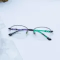 Women metal half-frame eyeglasses frame business optical myopia glasses stylish detail - Bright Black / Plain