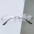 Business metal oval eyeglasses frame detail view, classic half frame optical glasses. - Silver White / Plain