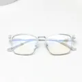 Detailed view of lightweight transparent square anti-blue light glasses frame for men daily use. - Clear White / Anti blue light