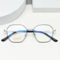 Beta titanium polygon optical glasses frame retro anti-blue light metal spectacles frame - Black Silver