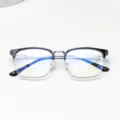 Men anti-blue light glasses detail shot, half-frame square optical frame with clear lenses. - Bright Black Gray Frame / Anti blue light