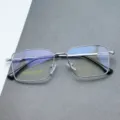 Monture de lunettes optique en titane pour homme affaires metal plein cadre detail - Argent Blanc
