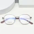 Retro multi-sided metal eyeglass frame, beta-titanium material, lightweight and durable style. - Gunmetal Gray