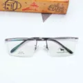 Vista dettagliata della montatura per occhiali semi-rimless in metallo spazzolato con lenti. - Grigio Canna di Fucile
