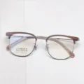 Classic vintage browline glasses frame with titanium metal rim for men daily optical wear detail view - Cold Tea