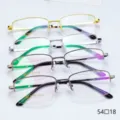 Men's 18K semi-rimless titanium steel business glasses frame, perfect wholesale style. - Bright Black