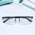 Dettagli della montatura per occhiali semi-rimless in metallo da uomo d'affari, larga. - Caffè