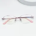 Women semi-rimless titanium glasses frame oval optical prescription eyewear pink metal design - Pink
