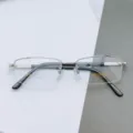 Montatura per occhiali da vista uomo mezza montatura metallo stile affari quadrato 3026 - Argento Bianco