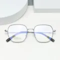 Beta titanium polygon optical glasses frame, anti-blue light clear lens daily wear detail. - Black Silver