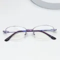 Stylish women purple half rim titanium optical eyeglasses frame oval prescription glasses - Purple