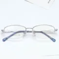Women half-frame oval optical glasses frame stylish silver metal prescription eyewear 53-140 - Silver White
