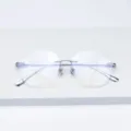 Monture de lunettes sans contour en titane avec verres biseautés diamant, grand métal. - Argent Blanc