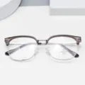 Classic semi-rimless anti-blue light glasses for stylish daily wear and office work. - Brown