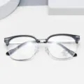Stylish half-rim anti-blue light glasses frame for men and women, clear optical eyewear. - Black Silver