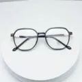 Stylish polygonal black eyeglasses frame with metal details for men and women anti blue light. - Bright Black