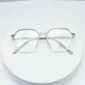 Clear multi-sided optical frame detail, anti-blue light lens close-up shot, minimalist design - Gradient Grey
