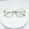 Clear multi-sided optical glasses frame, anti-blue light lens detail view, trendy eyewear. - Olive Green