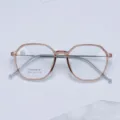 Monture de lunettes polygonale minimaliste en pur titane avec TR90, optique légère. - Thé Transparent