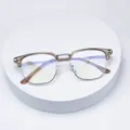 Retro half frame glasses frame men large face TR90 metal anti blue light optical specs - Tea Transparent