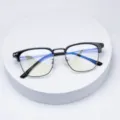 Classic semi-rimless optical glasses frame with blue light blocking lenses for daily wear. - Black Frame Grey Edge