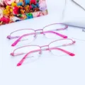 Women pink semi-rimless metal optical frame glasses with memory temples, stylish and comfy. - Purple