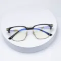 Korean style retro half-frame anti-blue light glasses frame for men, big frame design. - Black Frame Gold Edge