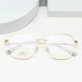 Retro metal optical glasses frame with stylish large square design for daily fashion wear. - Bright Gold