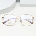Retro large frame metal eyeglasses frame for men and women, stylish optical eyewear. - Milk Coffee