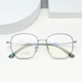 Polygon Beta-Titanium Eyeglass Frame Large Size Vintage Optical Glasses for Daily Wear - Black Silver