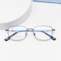 Lightweight business retro square metal eyeglasses frame for men and women daily optical wear. - Bright Black