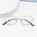 Business retro square metal glasses frame with ultra-light design, ideal for high myopia. - Black & Gold