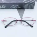 Detail view of women metal optical eyeglass frames, durable memory titanium alloy design. - Pink / Plain
