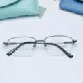 Klassischer halbrandloser Brillenrahmen aus Metall, rechteckige Business Brille. - Gunmetal Grau
