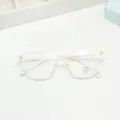 Detailed view of clear TR retro anti-blue light glasses frame, flat optical eyewear. - Clear White / Anti blue light