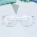 Detail view of clear TR90 square optical glasses frame, lightweight and stylish for daily wear. - Clear White