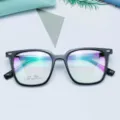 Vintage square TR90 optical glasses frame for men and women clear lens eyewear detail view - Bright Black