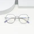 Vintage polygon Beta-Titanium Brillengestell, kleine Metallfassung für klare Sicht im Alltag. - Schwarz Silber