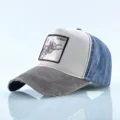 Casquette de baseball trucker unisexe effet delave avec patch brode animal et visiere. - Marron