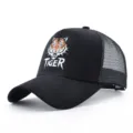 Casquette de camionneur en mesh noir avec imprimé tigre, casquette de sport respirante. - Impression Tigre Noir