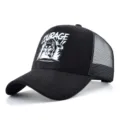 Casquette trucker noire homme et femme, casquette de baseball en filet avec imprimé loup. - Impression Loup Noir