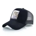 Casquette de baseball noire en mesh avec broderie léopard, chapeau trucker pour sport. - Casquette Maille Broderie Léopard (DH-LB-BK) / Noir