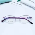 Women's purple semi-rimless oval glasses frame with memory metal and lightweight design. - Purple